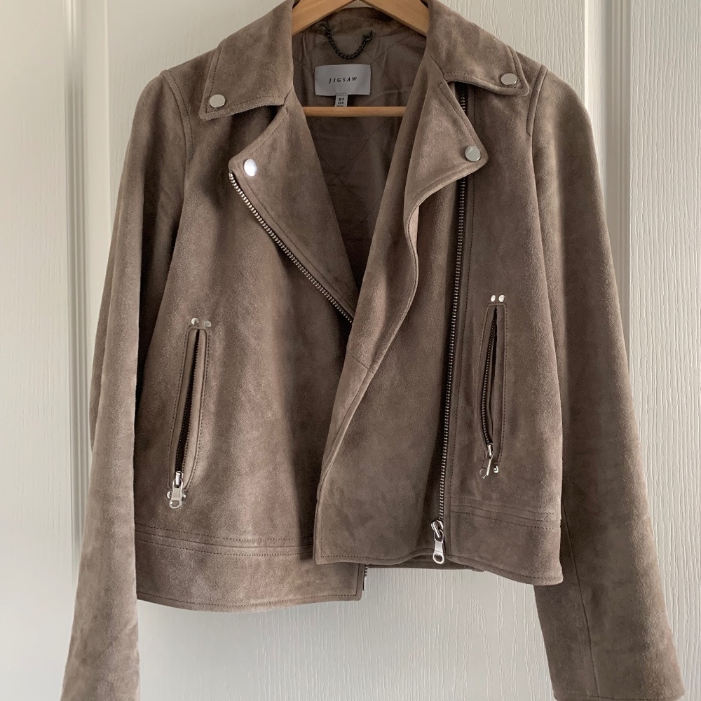 Jigsaw Grey Suede Jacket Size 4 US